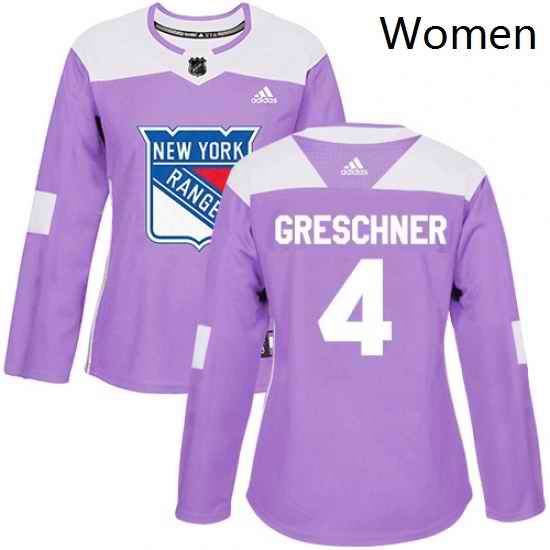 Womens Adidas New York Rangers 4 Ron Greschner Authentic Purple Fights Cancer Practice NHL Jersey